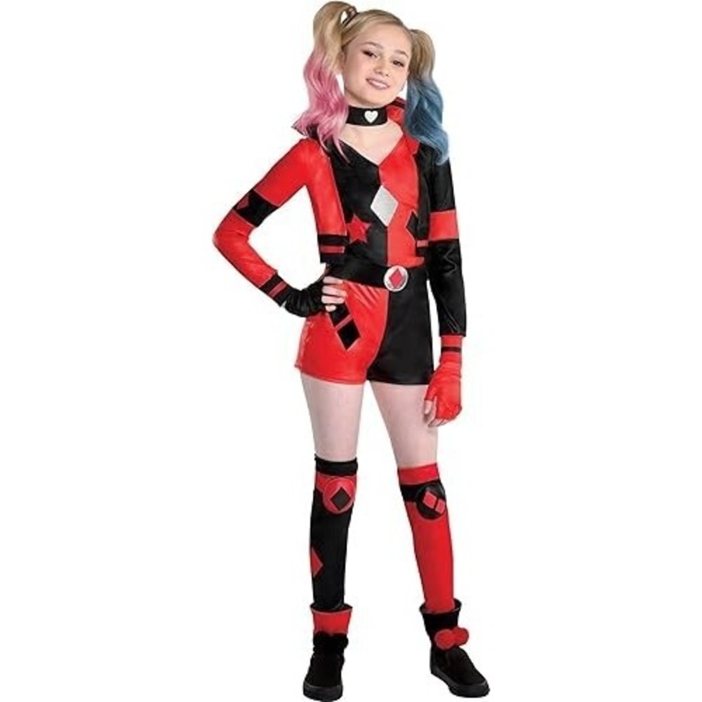 Harley Quinn Halloween Costume for Girls DC Comics Cosplay 6PC Medium 8-10 NEW